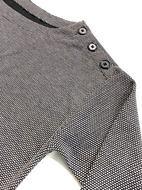 Cute Black and White Top with Button Detail on Sleeve, Size Medium